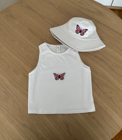 CONJUNTO TOP Y GORRO/A MARIPOSA